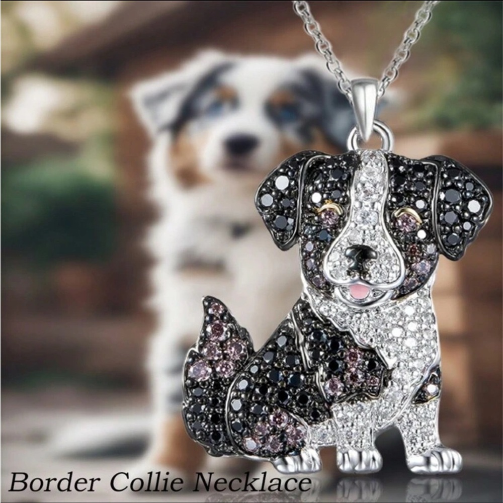 Border‎ Collie Rhinestone Necklace